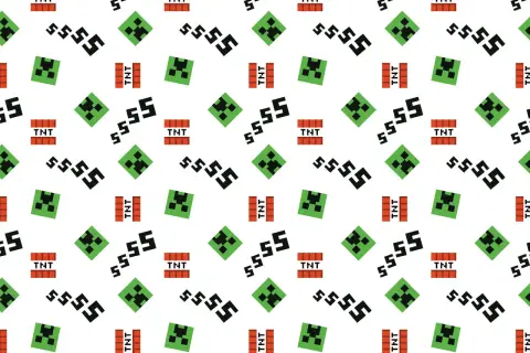Wesoła tkanina z motywem Minecraft: zielone Creepery, wybuchowe TNT i czarne "ssss". Idealna dla fanów gry!